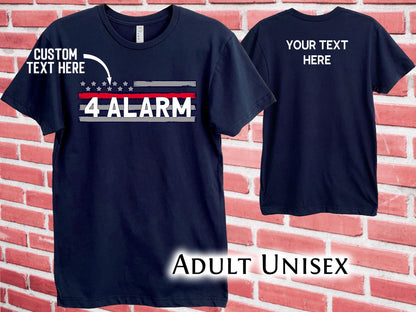 Personalized Firefighter Radio Code T-Shirt – Thin Red Line - Optional Custom Text on Back – Adult Unisex