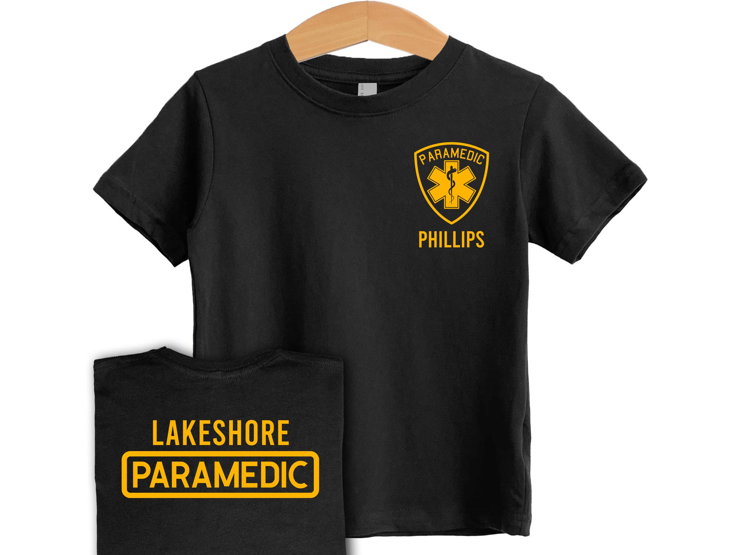 Paramedic Kids T-Shirt with Star of Life Badge and Personalized Name - Optional City or Department on Back