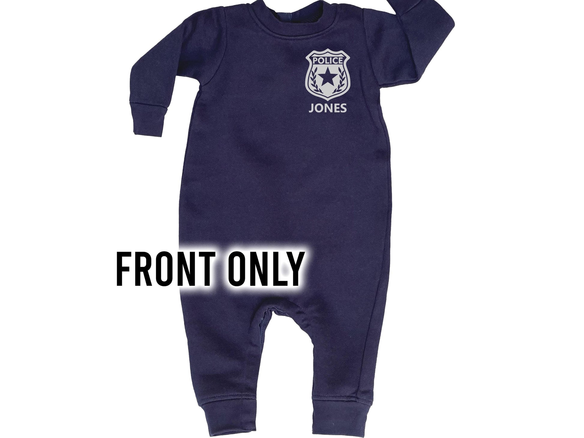 Baby Police Fleece One Piece Bodysuit with Badge and Personalized Name - Optional Police Department on Back