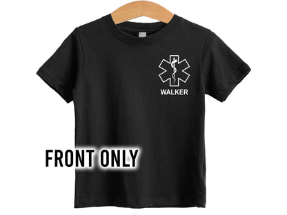 EMT Kids T-Shirt with Star of Life and Personalized Name - Optional Department or City on Back