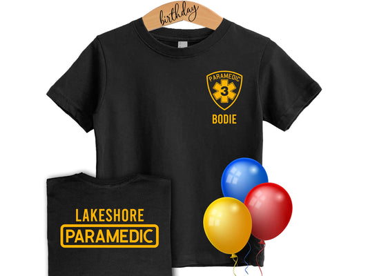 Paramedic Birthday Kids T-Shirt with Star of Life Badge, Age and Name - Optional City or Department on Back