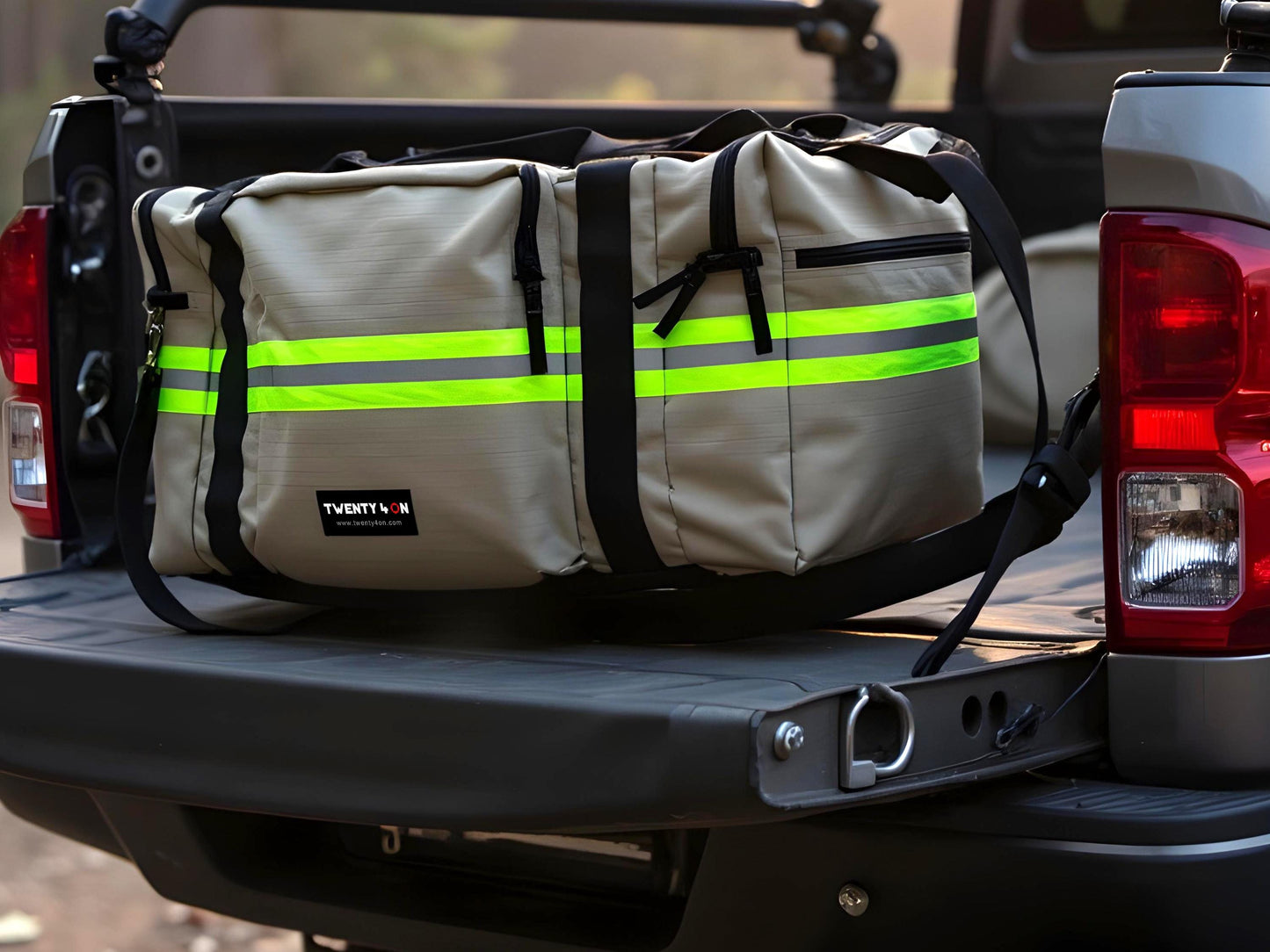 Personalized Firefighter Gym Bag or Station Bag in Tan with Your Name or Custom Text