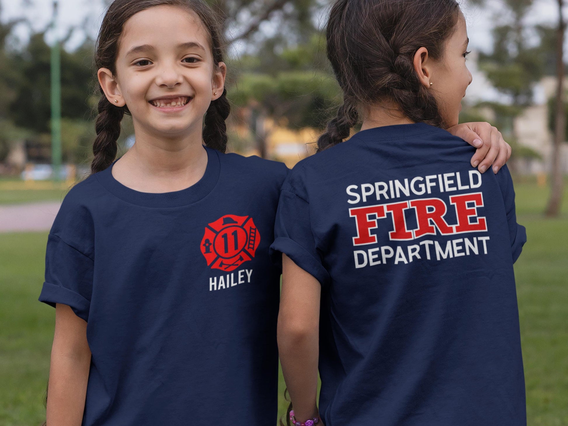 Firefighter Birthday Youth T-Shirt with Maltese Cross, Age, and Name - Optional Fire Department on Back