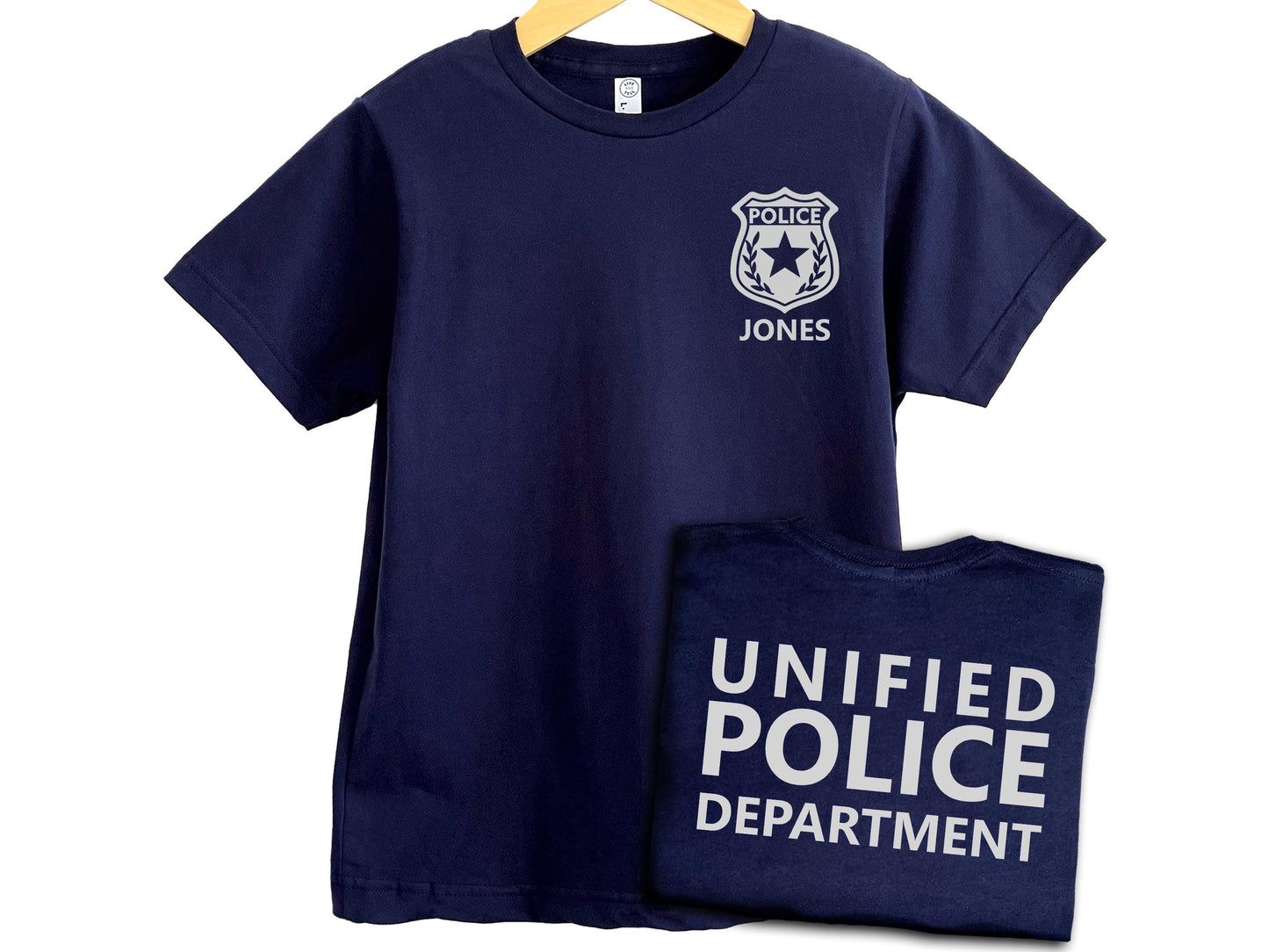 Police Youth T-Shirt with Badge and Personalized Name - Optional Police Department on Back