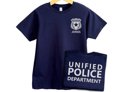 Police Youth T-Shirt with Badge and Personalized Name - Optional Police Department on Back