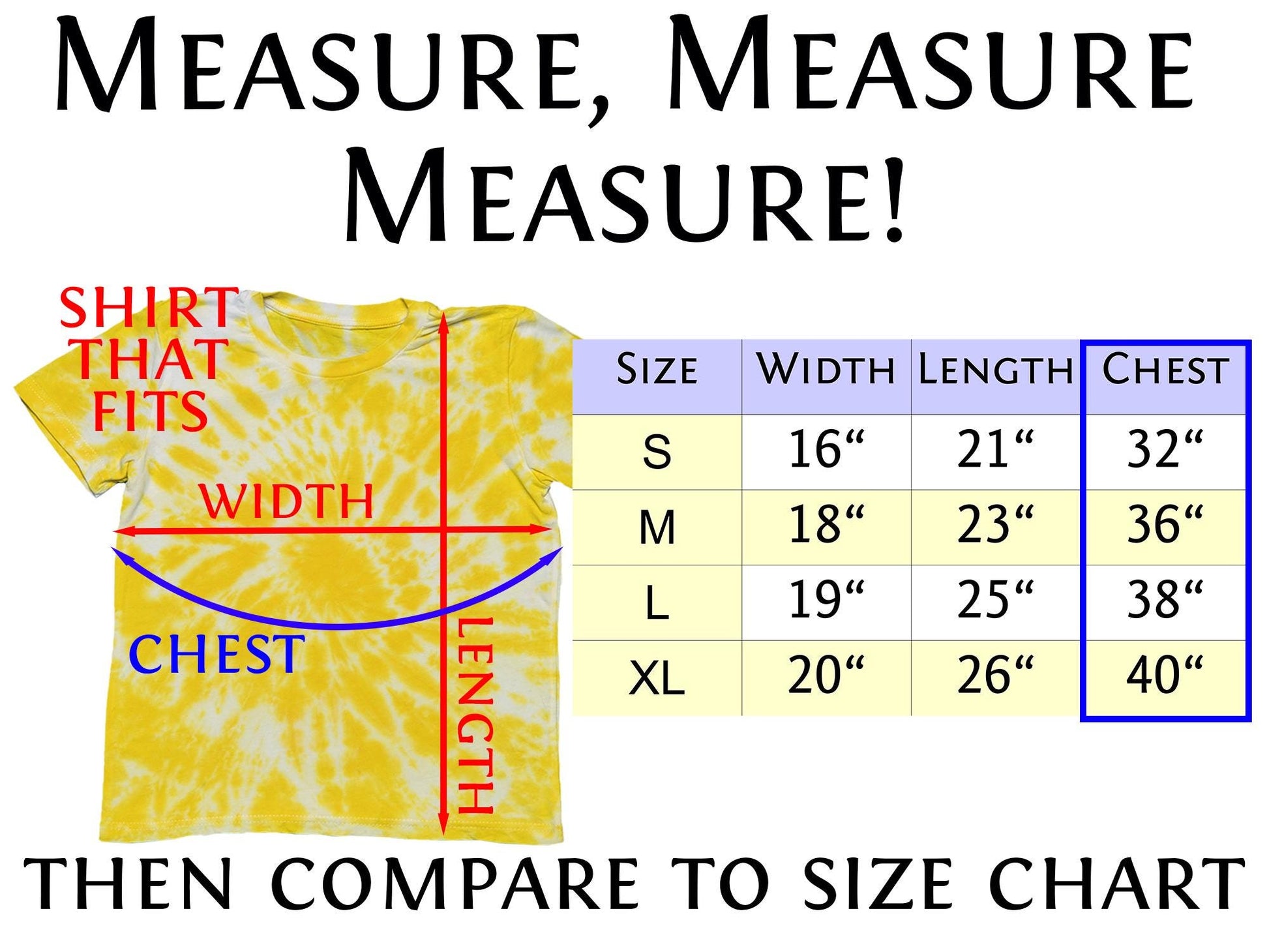 Measure, measure, measure! Comparison size chart for help in ordering correct size.