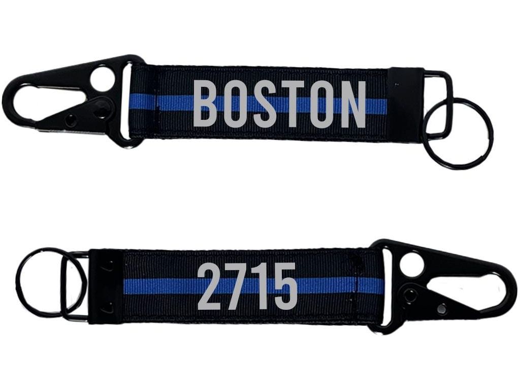 Police Thin Blue Line Keychain with Snap Hook - Personalized with Your Name or Other Text