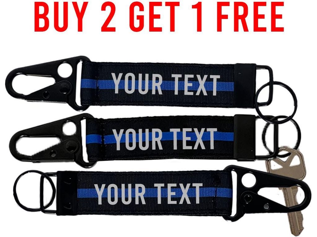 Police Thin Blue Line Keychain with Snap Hook - Personalized with Your Name or Other Text