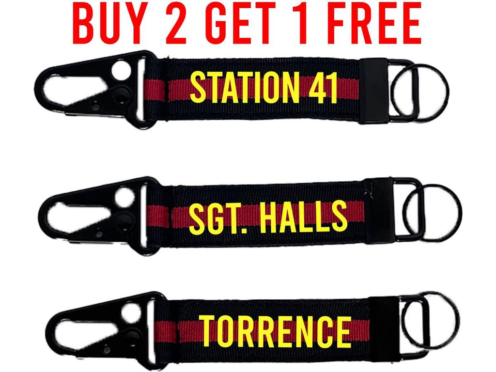 Firefighter Thin RedLine Keychain with Snap Hook - Personalized with Your Name or Other Text