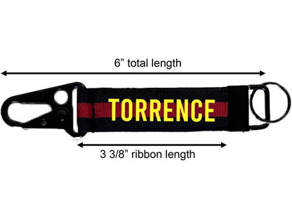 Firefighter Thin RedLine Keychain with Snap Hook - Personalized with Your Name or Other Text