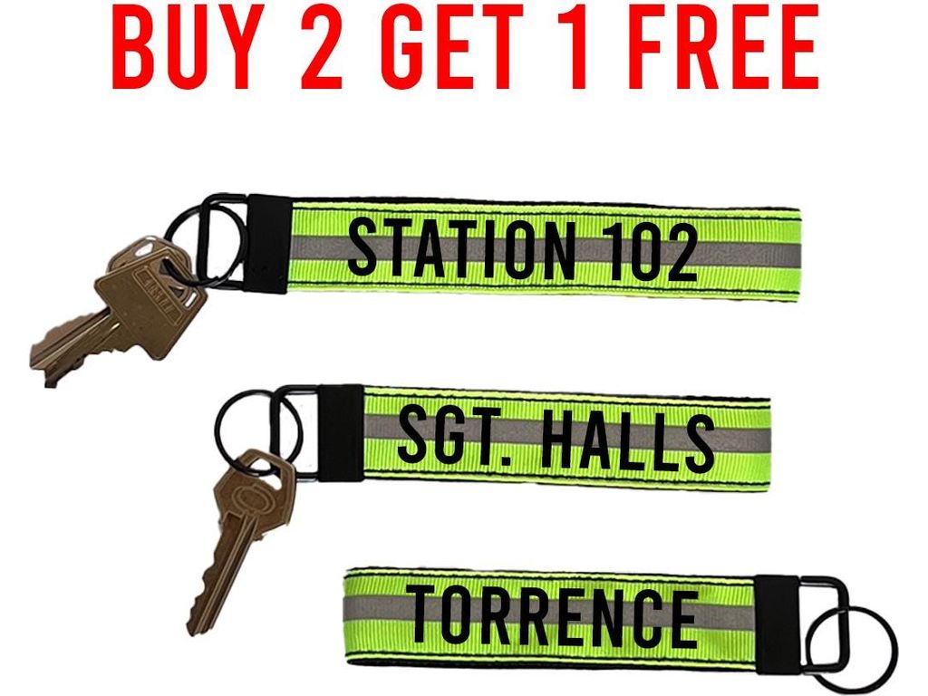 Firefighter Reflective Keychain Wristlet Key Fob - Personalized with Your Name