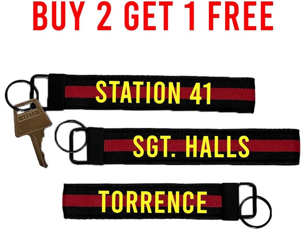 Firefighter Thin Red Line Keychain Wristlet Key Fob - Personalized with Your Name