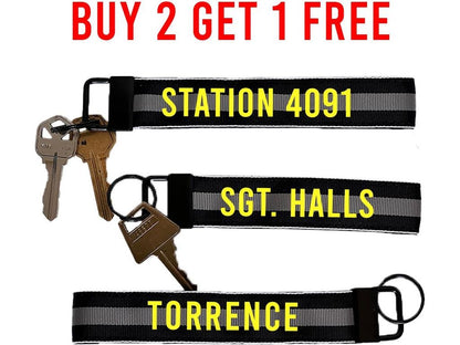 Corrections Thin Gray Line Keychain Wristlet Key Fob - Personalized with Your Name