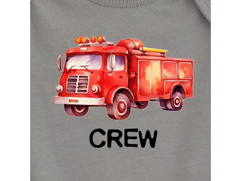 Personalized Fire Truck Baby Bodysuit - Optional Fire Rescue on Back - Gray