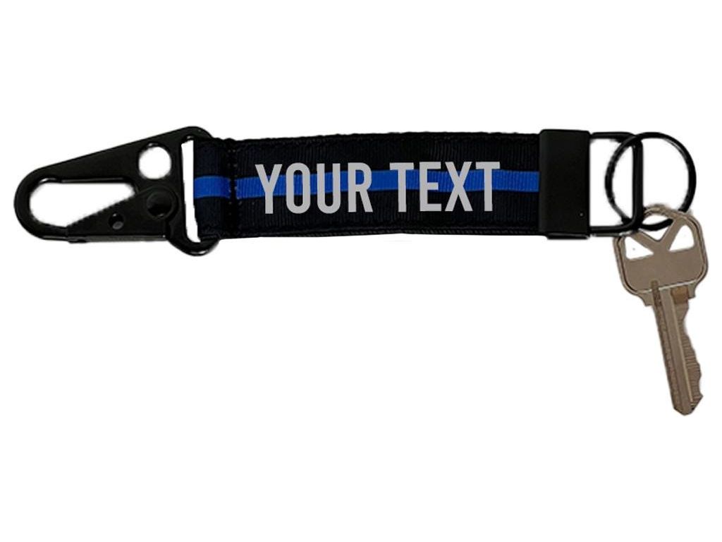 Police Thin Blue Line Keychain with Snap Hook - Personalized with Your Name or Other Text