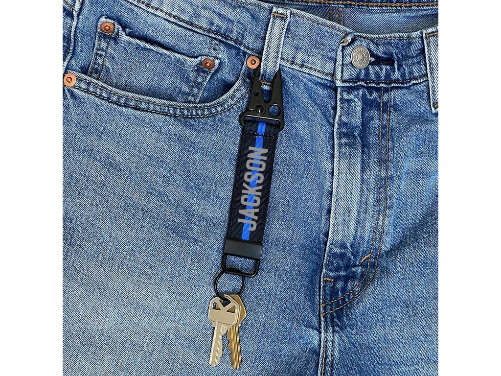 Police Thin Blue Line Keychain with Snap Hook - Personalized with Your Name or Other Text