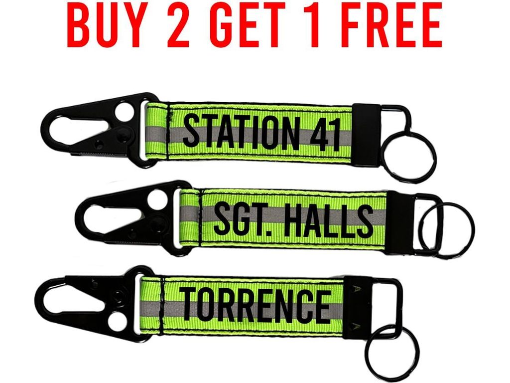 Firefighter Reflective Keychain with Snap Hook - Personalized on Front and Back with Your Name or Text