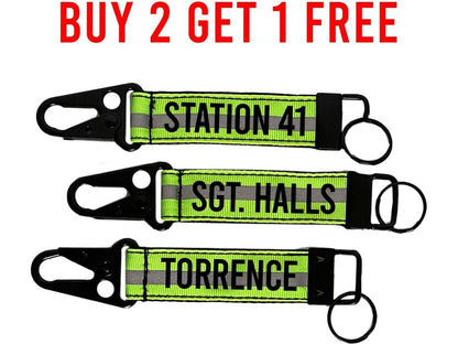 Firefighter Reflective Keychain with Snap Hook - Personalized on Front and Back with Your Name or Text