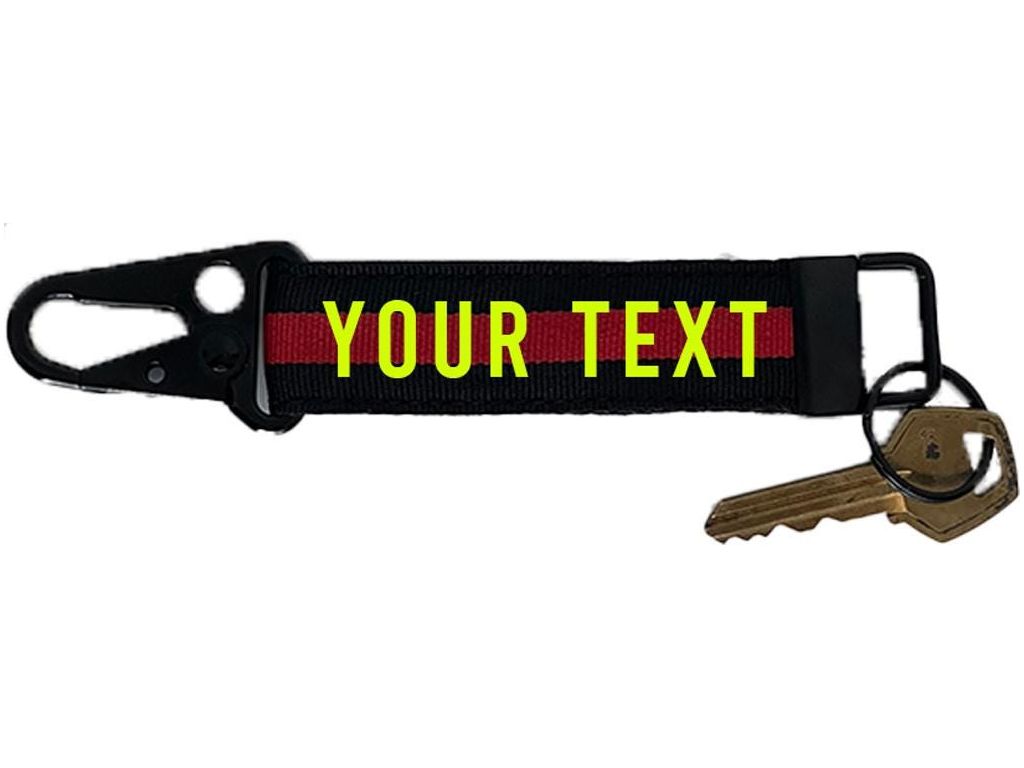 Firefighter Thin RedLine Keychain with Snap Hook - Personalized with Your Name or Other Text