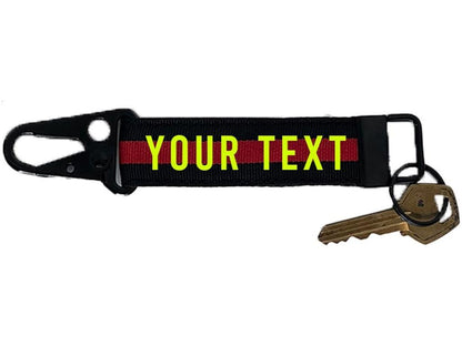 Firefighter Thin RedLine Keychain with Snap Hook - Personalized with Your Name or Other Text