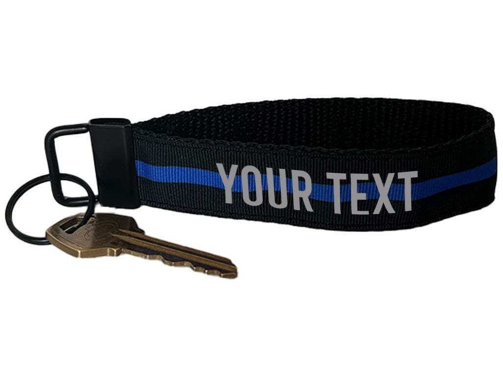 Police Thin Blue Line Wristlet Keychain Key Fob - Personalized with Your Name or Other Text