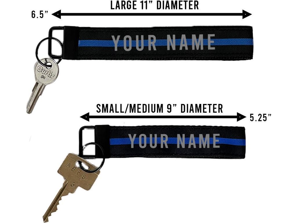 Police Thin Blue Line Wristlet Keychain Key Fob - Personalized with Your Name or Other Text