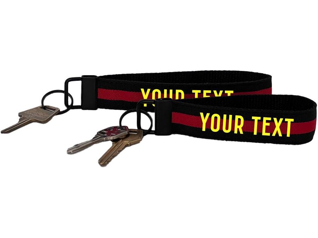 Firefighter Thin Red Line Keychain Wristlet Key Fob - Personalized with Your Name