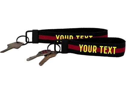 Firefighter Thin Red Line Keychain Wristlet Key Fob - Personalized with Your Name