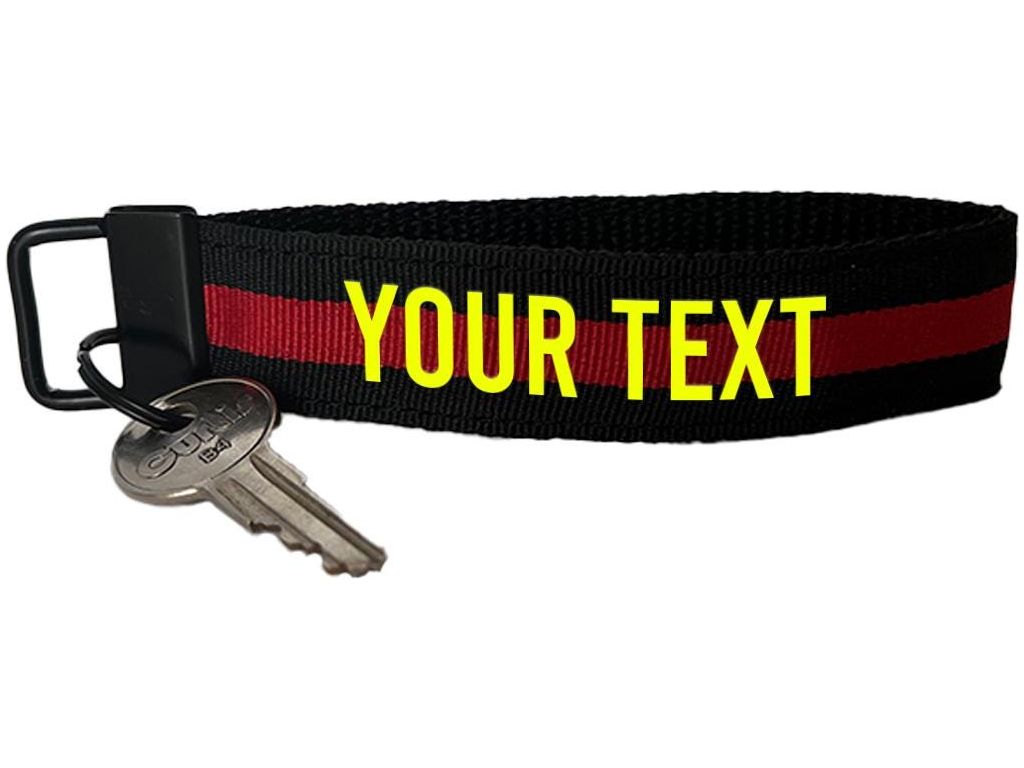 Firefighter Thin Red Line Keychain Wristlet Key Fob - Personalized with Your Name