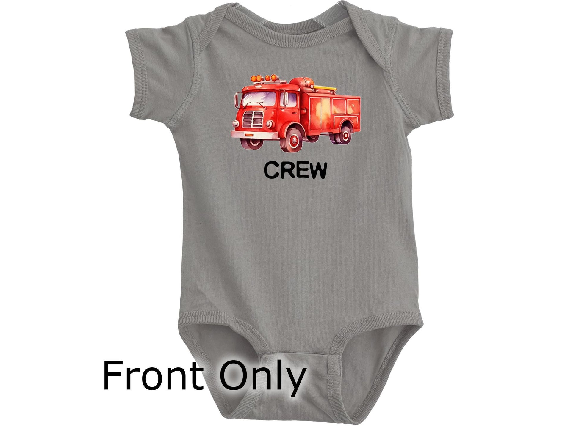 Personalized Fire Truck Baby Bodysuit - Optional Fire Rescue on Back - Gray
