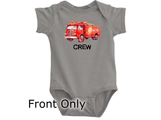Personalized Fire Truck Baby Bodysuit - Optional Fire Rescue on Back - Gray