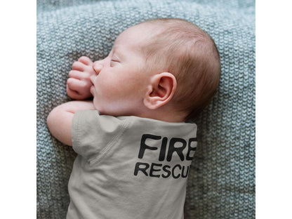 Personalized Fire Truck Baby Bodysuit - Optional Fire Rescue on Back - Gray