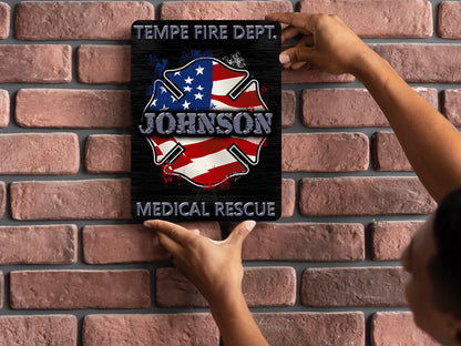 Firefighter Wall Sign Patriotic Maltese Cross Personalized with Your Custom Text