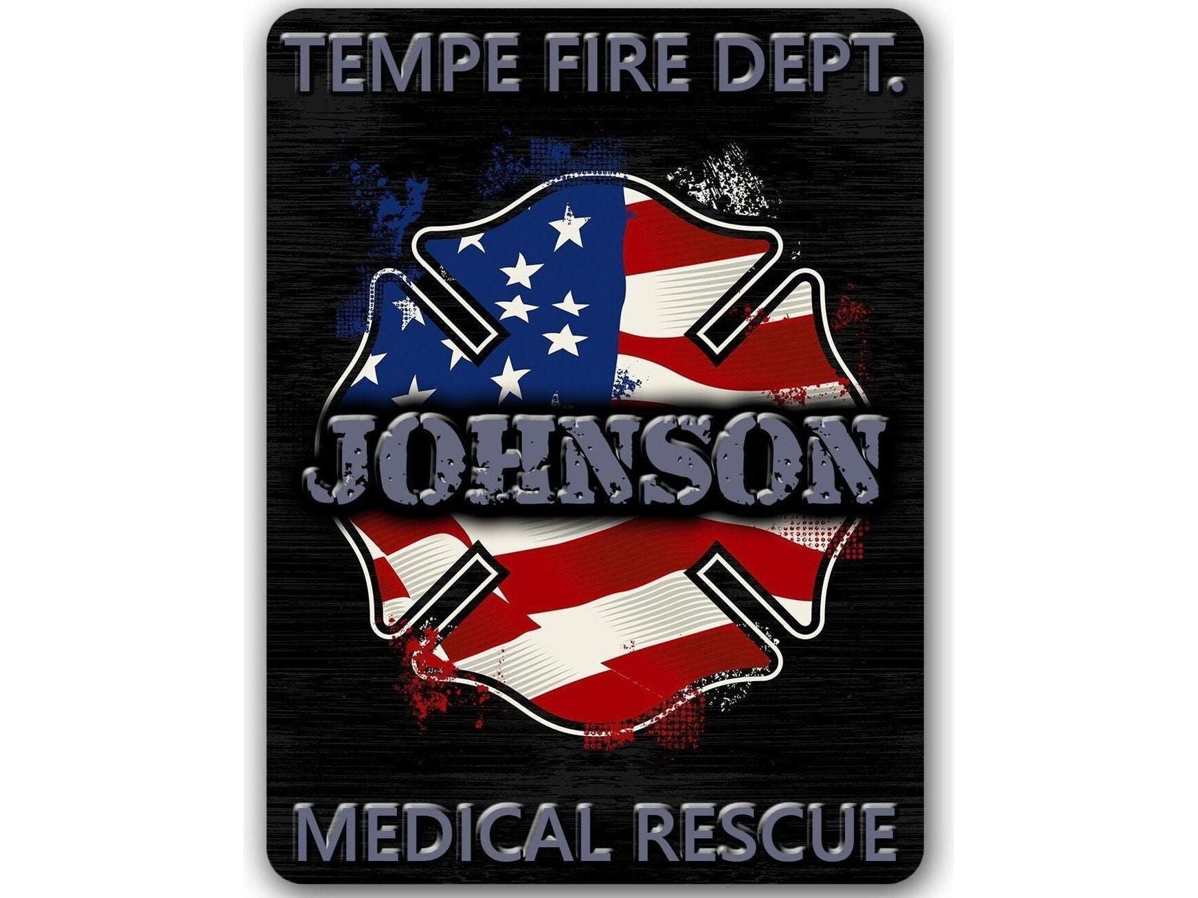 Firefighter Wall Sign Patriotic Maltese Cross Personalized with Your Custom Text