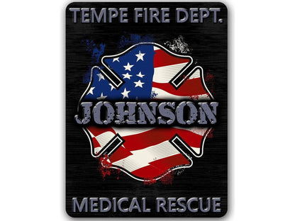 Firefighter Wall Sign Patriotic Maltese Cross Personalized with Your Custom Text