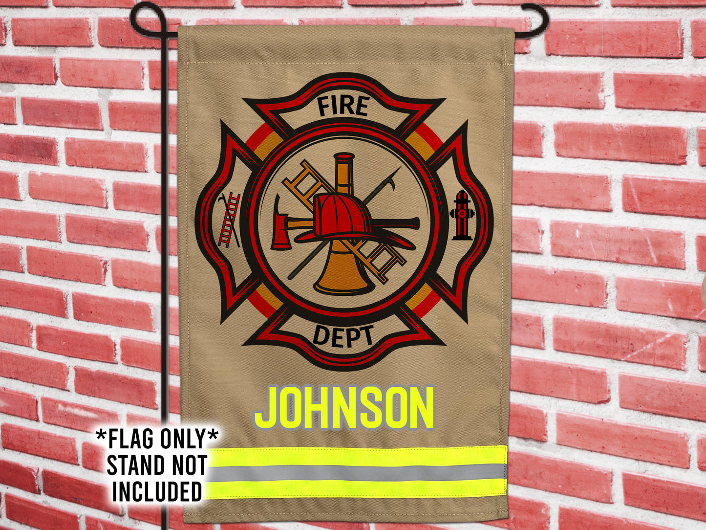 Firefighter Garden Flag with Maltese Cross. Personalized With Your Name or Other Text