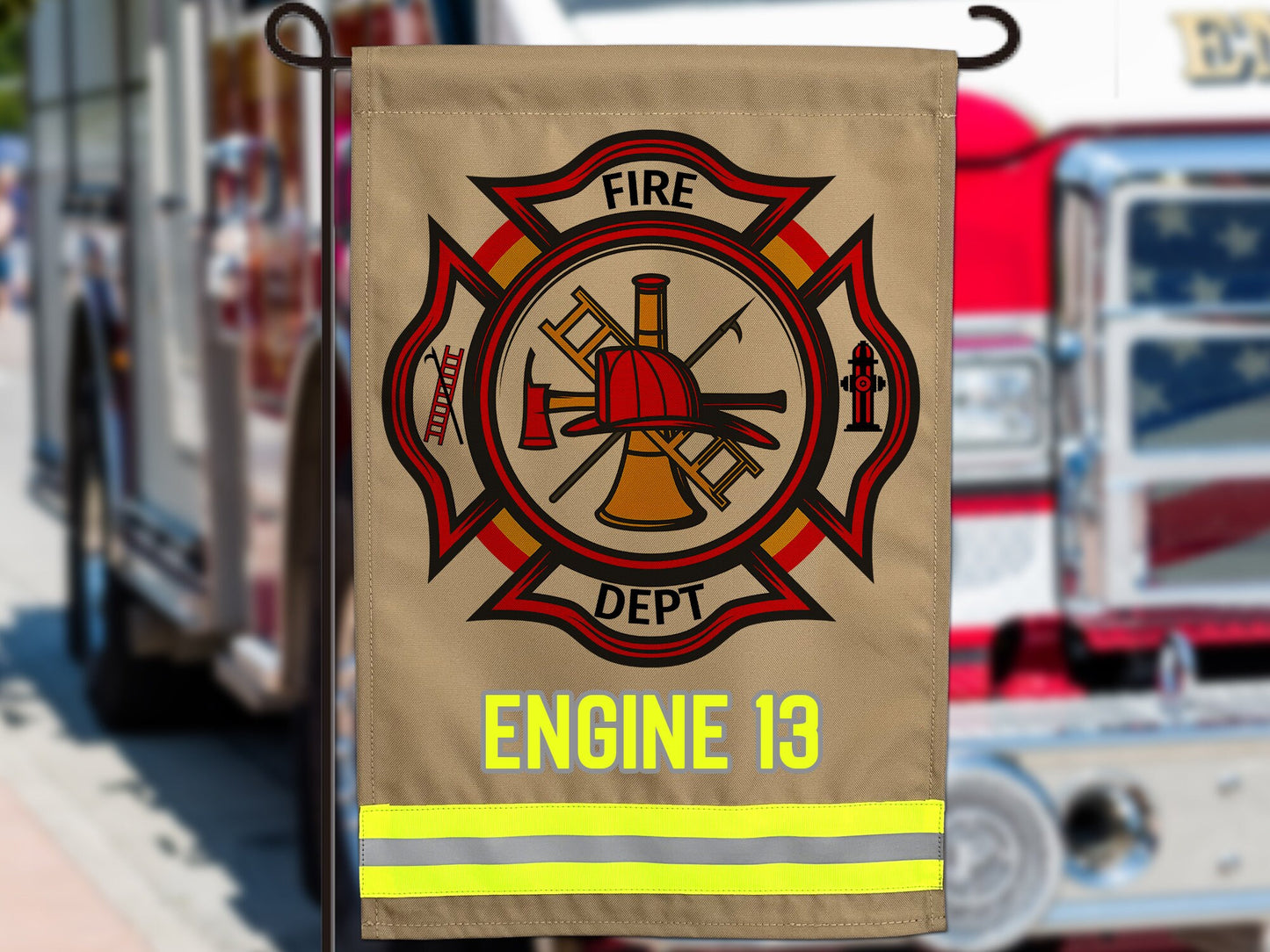 Firefighter Garden Flag with Maltese Cross. Personalized With Your Name or Other Text