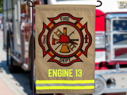 Firefighter Garden Flag with Maltese Cross. Personalized With Your Name or Other Text